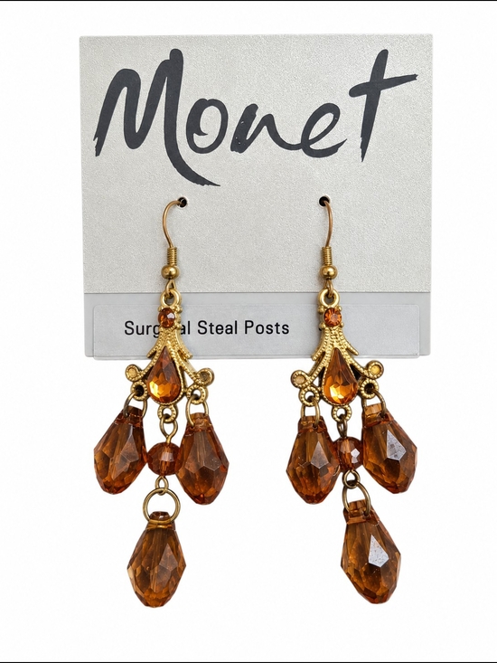 Monet Jewelry - Monet Gold-Tone Amber Drop Chandelier Earrings